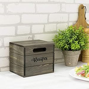 MyGift Vintage Gray Solid Wood Recipe Card Holder Box with Burnt Wooden Label Divider Tabs Holds 4×6 Cards