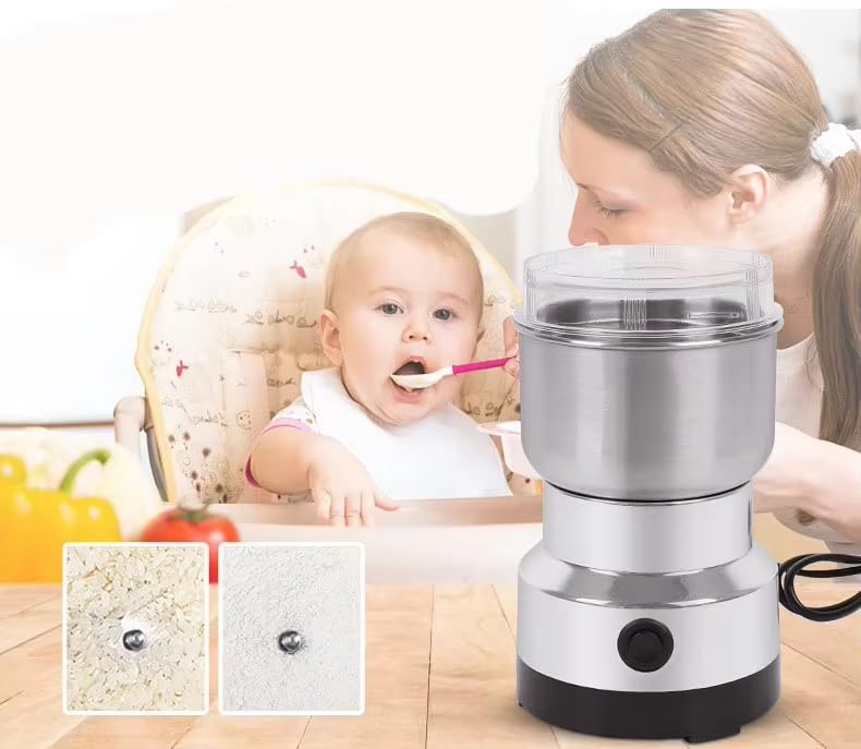 Image of Stainless Steel Mini Electric Grinder - Compact Coffee, Spice, Masala, Nut & Grain Crusher, Portable Mixer Machine for Home Kitchen