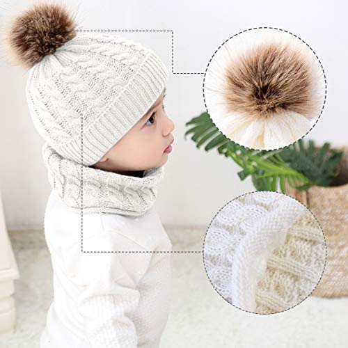2Pcs Toddler Baby Knit Hat Scarf Winter Warm Beanie Cap With Circle Loop Scarf Neckwarmer (White) #TOP3