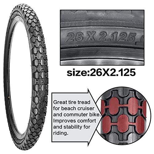 2 Pack 26"X2.125" Inch Cruiser Bike Tires And Tubes,Black Wall Beach Bicycle Tires With 2 Levers Av Valves,2 Rim Strips,Glueless Self-Adhesive Patches Repair Kit #TOP2