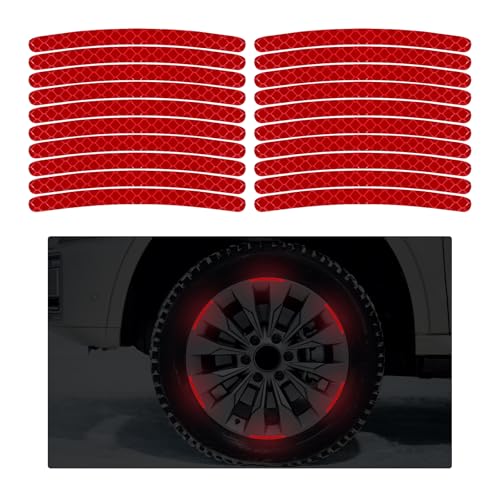 XJVSS 20PCS Car Wheel Stripe Reflective Stickers, Anti-Scratch Auto Night Safety Warning Tape Sticker Decorative Decal, Universal Vehicle Tire Rims Sticker Exterior Accessories (Red)