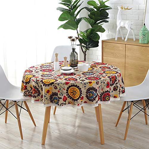 Amzali Vintage Bohemian Pattern Decorative Macrame Lace Tablecloth Washable Dinner Picnic Cotton Linen Fabric Decorative Table Top Cover ( Round 60 Inch )… #TOP5