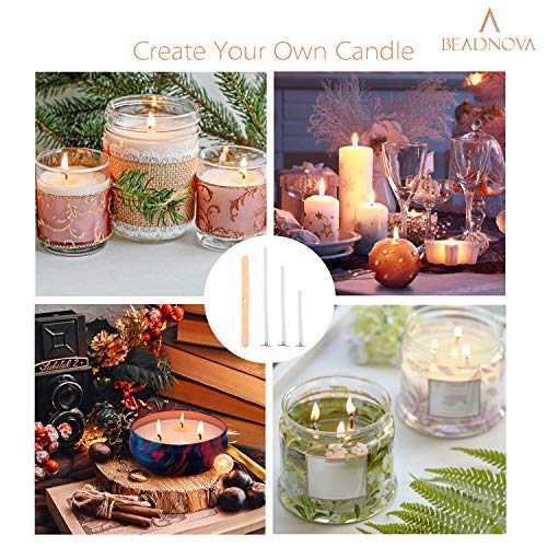 Beadnova Candle Wicks Set 150 Pcs Candle String Cotton Wicks With 50 Pcs Wooden Candle Wick Holders Wick Centering Device For Candle Making Supplies Diy (4, 6, 8 Inch) #TOP4