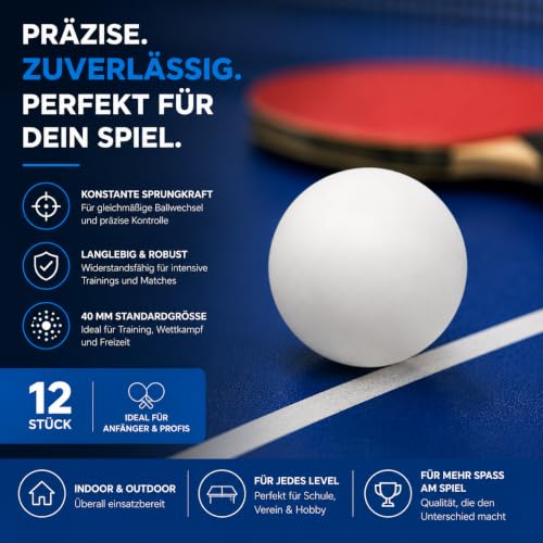 TK Gruppe Timo Klingler 12x balles de Tennis de Table balles de Tennis de Table Blanches balles de ping-Pong 40 mm pour l'entraînement et la compétition - Tennis de Table Indoor & Outdoor – vue 4