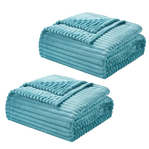 Image of Nestl Blue Throw Blanket for Couch - Cozy Warm Fuzzy Blankets for Women, Set of 2 Small Fleece Throws for Girls - Teal Blue, 50 x 60 Inches