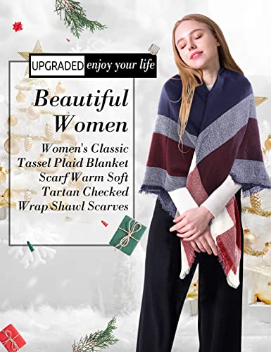 Bess Bridal Women's Plaid Blanket Winter Scarf Warm Cozy Tartan Wrap Oversized Shawl Cape - Thumbnail 4