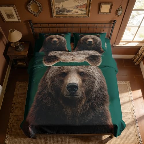 Zoainuos Grizzly Bear Decor for Bedroom, Rustic Wildlife Forest Animal Sheets California King Bed Sheet Set, Soft Microfiber Deep Pocket Wrinkle Free Bedding Sheets & Pillowcases, Brown Bear Gifts