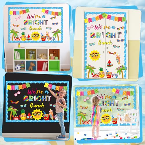 Image of gisgfim Sun Sunglasses Bulletin Board Decorations Summer Hawaiian Paper Cutouts Tropical We're A Bright Bunch Classroom Bulletin for Back to School Teacher Student Door Wall Chalkboard Decor Supplies