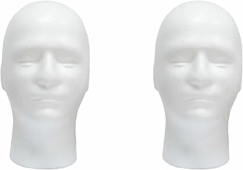 2 Pack Make Man Styrofoam Foam Head Stand Model Display Wig Polystyrene Mannequin Manikin Folding Sunglasses Craft White Holder Cap Male Dummy