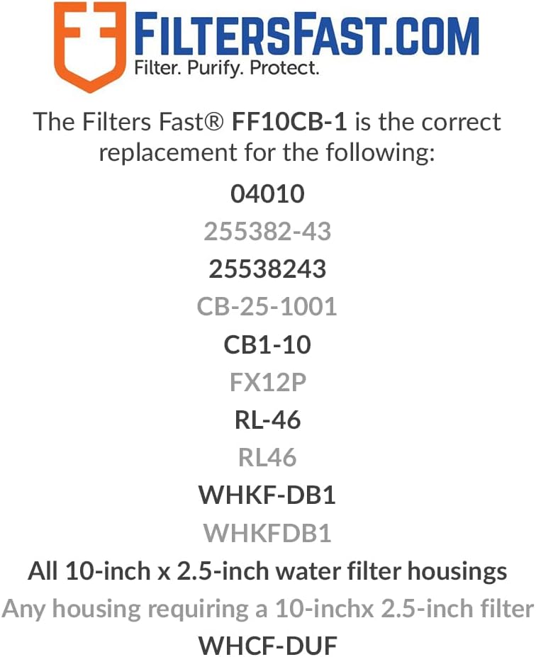 Filters Fast FF10CB-1 Compatible Replacement for Pentek CB1-10 Carbon Block Water Filter Cartridge, 10-Inch