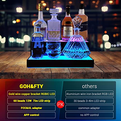 Goh&Fty Led Lighted Liquor Bottle Display Shelf,App16/24In-2Step Led Bar Shelf With Wireless Remote& Multicolor Led Light,Liquor Cabinet For Home Bar Accessories,-16Inche2 Tier #TOP1
