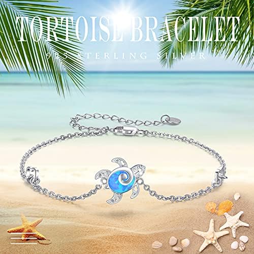Opal Turtle Bracelet Women's 925 Silver Adjustable Turtle Bracelet Turtle Opal Jewellery Birthday Gifts for Women Girls Girlfriend