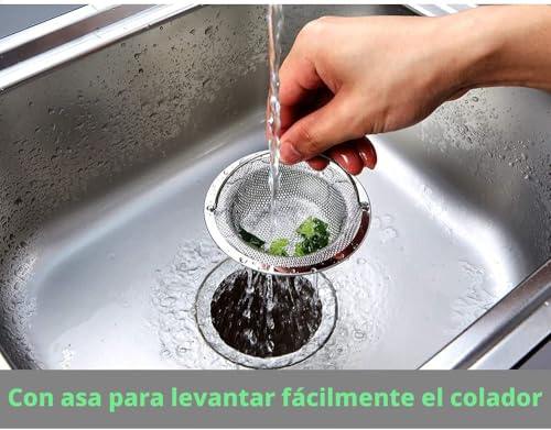 Miniatura 6 de Tahbarshi 2 Piezas Colador Fregadero, Tamiz Del Fregadero De Cocina Del Acero Inoxidable, Filtro De Drenaje De Fregaderos Con Asa Para Evitar Obstrucciones, 11 Cm X 2 Cm