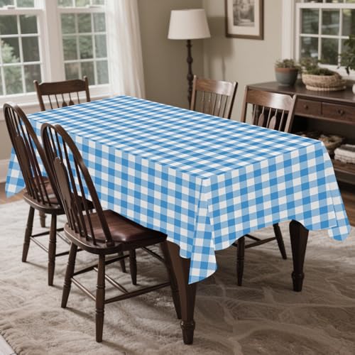 CXPSINC 54 Inch X 300 Feet Plastic Table Cover Roll Disposable Tablecloth with Slide Cutter for All Type/Shape Tables | Party, Banquet, Birthdays, Weddings(Blue Checkered, 300 Feet) by CXPSINC - Used condition - Image 6