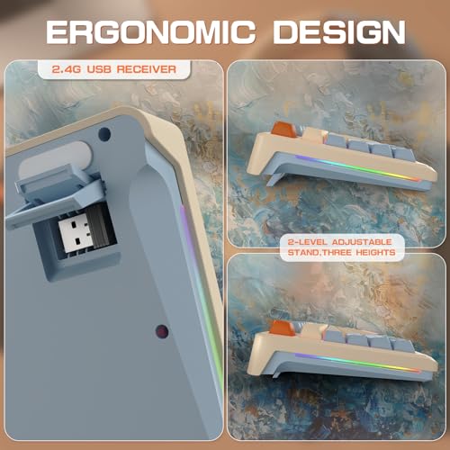 M96 Dual Mode Wireless Gaming Keyboard with 2.4G & BT5.0, 90% Membrane Semi-mechanical Keyboard with Smart Display & Knob, Rainbow Backlit 94 Keys PBT Keycap, 3000mAh Rechargeable for Mac/Win - Blue - Image 7