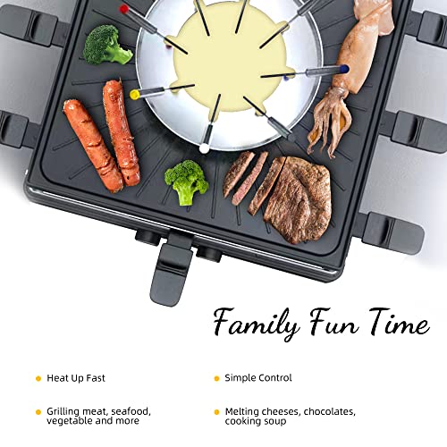 Giveneu Electric Fondue Pot Set, 600Ml Fondue Pot With Grill Plate, 8 Color-Coded Forks, 8 Non-Stick Pans, Dual Thermostat Fondue Grill Combo For Chocolate, Cheese, Grilling #TOP2