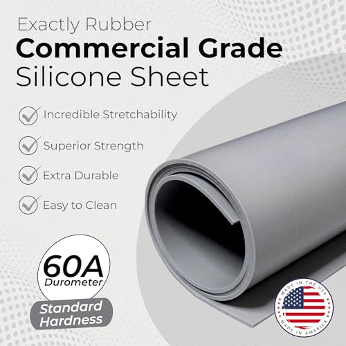 Image of Exactly Rubber - Commercial Grade Silicone Sheet, 60A Durometer Silicone Mat, -80 to 450F Temperature Resistant Rubber Mat, Rubber Sheet with 350% Elongation, Made in The USA, 1 /32 x 3 x 9 inch, Grey