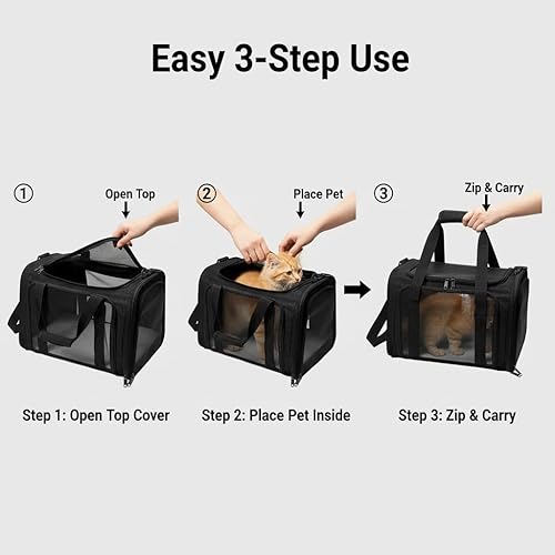 Miniatura 6 de Dog Carrier for Pets, Up to 25 Lbs, Collapsible Travel Carriers for Puppy with Shoulder Strap and Removable Mat, 20x13x13 Inch, Black