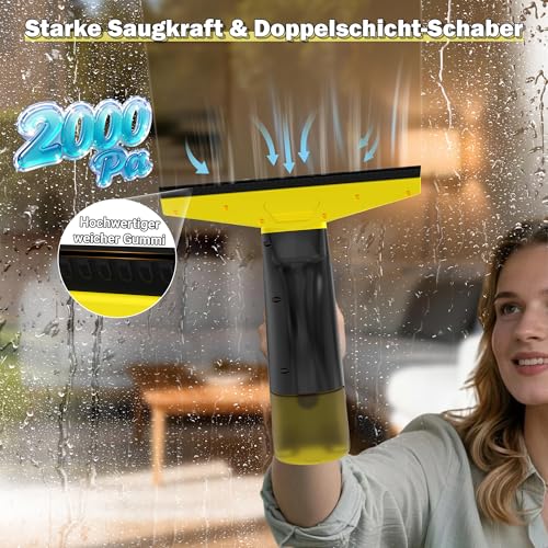 EAVE Fenstersauger Set, Akku Fenstersauger mit 45 Minuten Akkulaufzeit, Fensterreiniger Elektrisch mit 28cm Saugdüse & 200ml Wassertank, Geeignet für Fenster, Fliesen und Spiegel (grün)