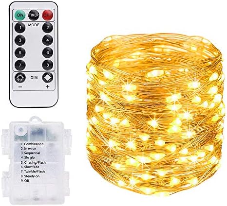 Vicloon Fairy Lights Battery, 10 M 100 LEDs Warm White String Light, Waterproof IP65 Copper Wire Light for Gardens, Homes, Wedding, Christmas Party, Battery-Powered (Battery Not Included)
