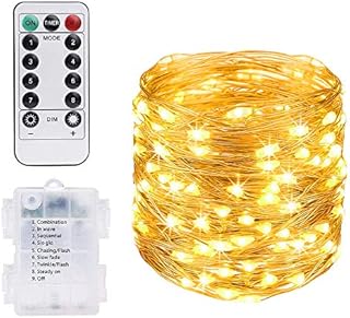 Vicloon Fairy Lights Battery, 10 M 100 LEDs Warm White String Light, Waterproof IP65 Copper Wire Light for Gardens, Homes, Wedding, Christmas Party, Battery-Powered (Battery Not Included)