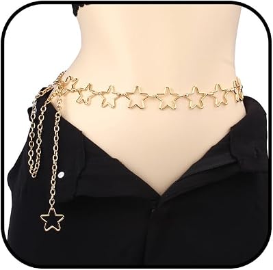 Star Chain Belt for Women Adjustable Y2K Waist Chains Gold Silver Dress Chain Belt Body Belly Chains Jewelry