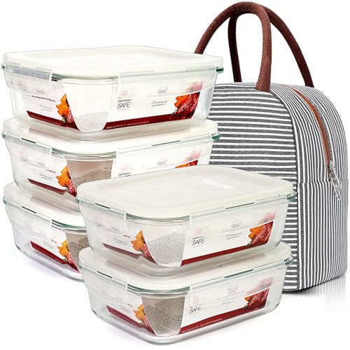 DAS TRUST 5 Pack 36oz Glass Food Storage Containers Meal