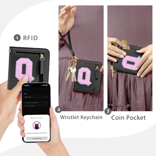 Image of COSHAYSOO Initial Wallet RFID Small Bifold Slim Letter Wallet for Women Teenager Girls Travel Daily Necessities Credit Cards Money Cash Coin Organizer, Black