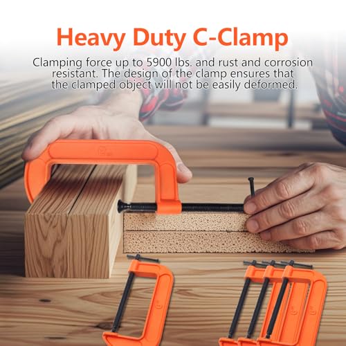 (4 PACK) C Clamps Set 6 Inch Heavy Duty Steel Iron Alloy Versatile G-Clamps, Orange by Zhupoub - Image 3