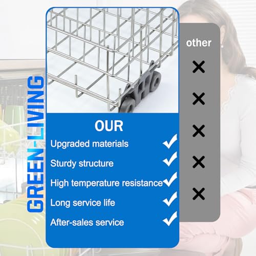 Upgraded W10311986 W10380384 Dishwasher Rack, W11158802 Dishwasher Lower Dishrack with 4 Lower level rack wheels, replacement for Whirlpool Dishwasher, 20.5" x 20.5" x 5.9" Material Upgrade by Green living - Image 3