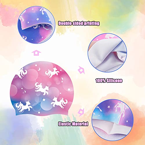 2 Piezas Gorro de Natación para Niña,Gorros de Piscina Niña,Gorro de Natación Silicona,Gorro de Baño Impermeable,Gorro de Baño Piscina - imagen 4