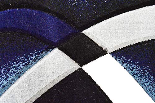 Planet Rugs Premium 3D Effect Hand Carved Thick Modern Contemporary Abstract Area Rug Design 2305 Navy Blue 4'X5'3'' #TOP3