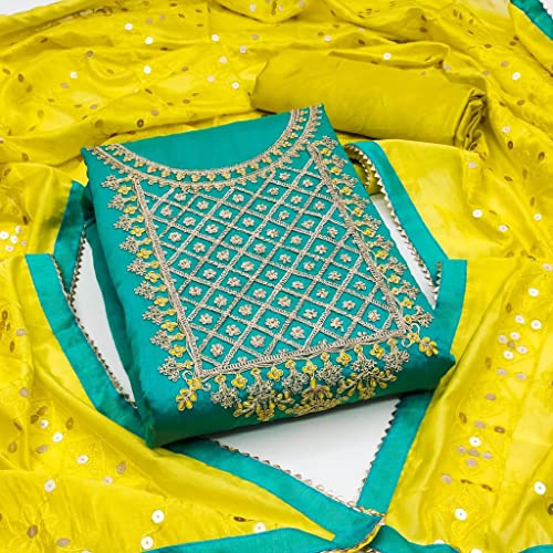 Image of Y2Y Women's Heavy Cotton Embroidery Work Unstitched Salwar Suit Dress Material With Chanderi Work Dupatta (Free Size Multi Color)