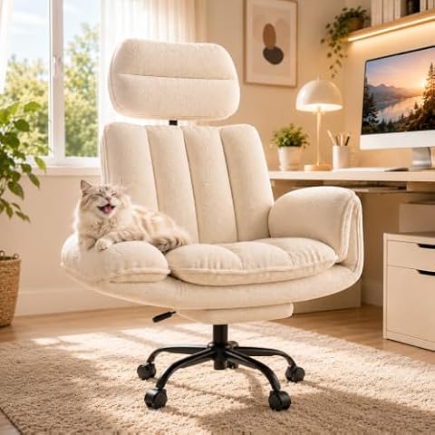 HOMRELEXA Criss Cross Office Chair with Armrests & Wheels, Comfy Teddy Fleece Vanity Chair,… — $199.99 (17% off)
