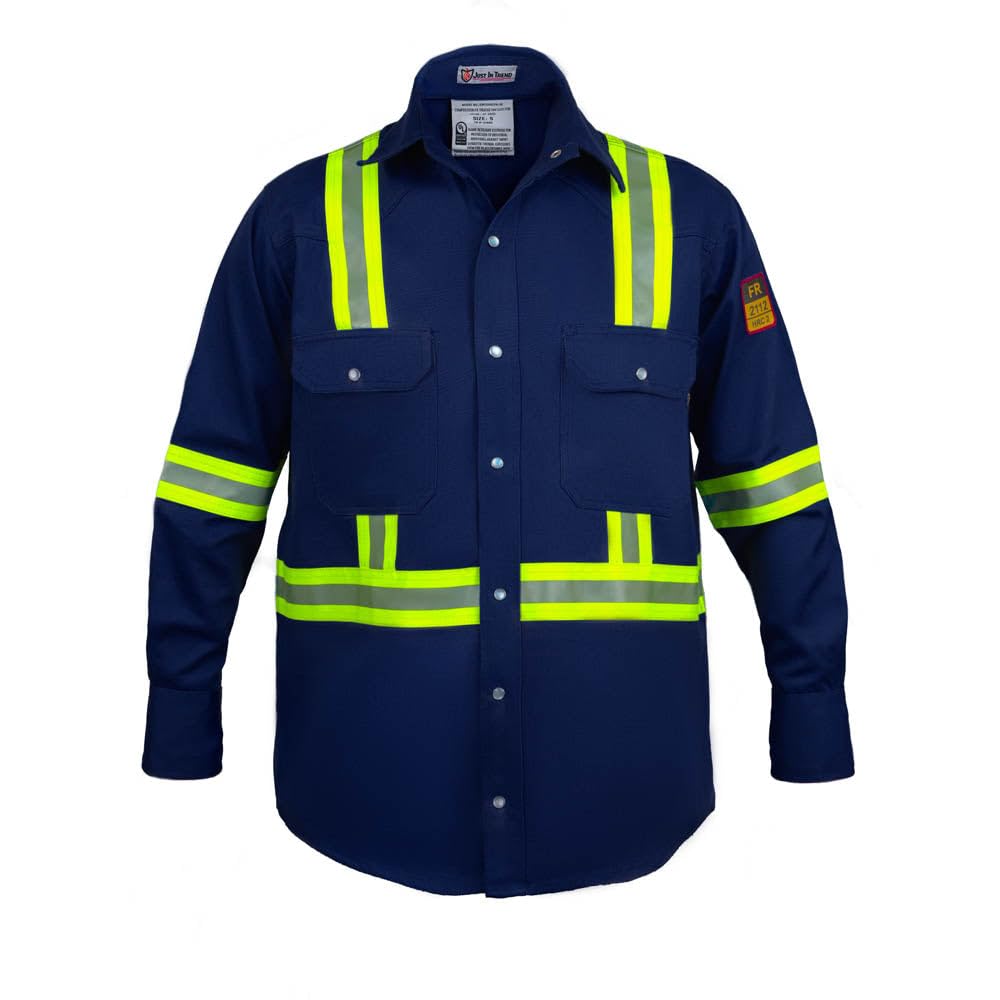 Flame Resistant FR High Visibility Hi Vis Shirt - 88% C/12% N - 7oz (2X-Large, Navy Blue)