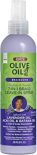 ORS Olive Oil Braidzone 7-In-1 Braid Leave-In Spray with Lavender, Acai & Batana Oil for Hair & Scalp Nourishment 8 Ounces