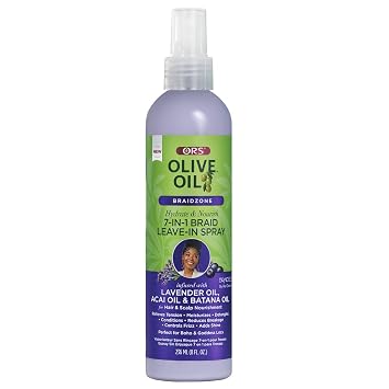 ORS Olive Oil Braidzone 7-In-1 Braid Leave-In Spray with Lavender, Acai & Batana Oil for Hair & Scalp Nourishment 8 Ounces
