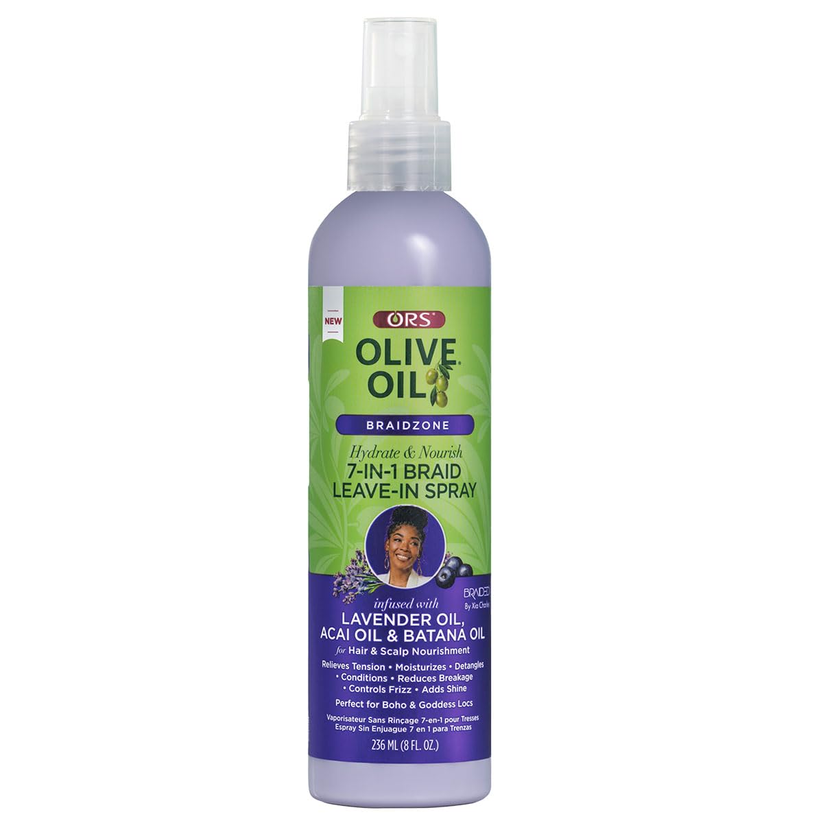 ORS Olive Oil Braidzone 7-In-1 Braid Leave-In Spray with Lavender, Acai & Batana Oil for Hair & Scalp Nourishment 8 Ounces