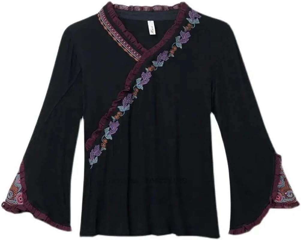 Woman Chinese Vintage Shirt Hanfu Tops Folk Cheongsam Embroidery Vintage Clothing Oriental Tang Suit Chinese Shirt