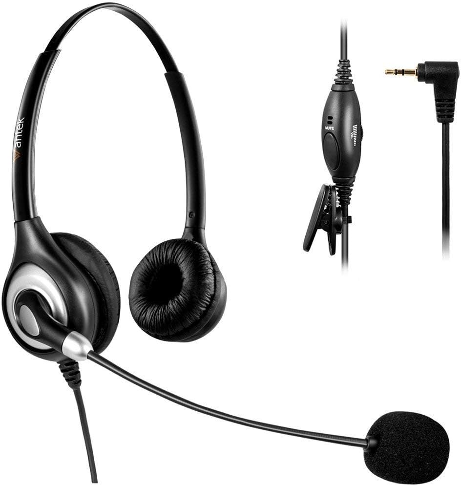 Arama Wantek Wired Headset with Noise Canceling Mic Volume Mute for Cisco Linksys SPA Polycom Grandstream Panasonic Zultys Gigaset Office IP and Cordless Dect Phones with 2.5mm Jack (A602CP)