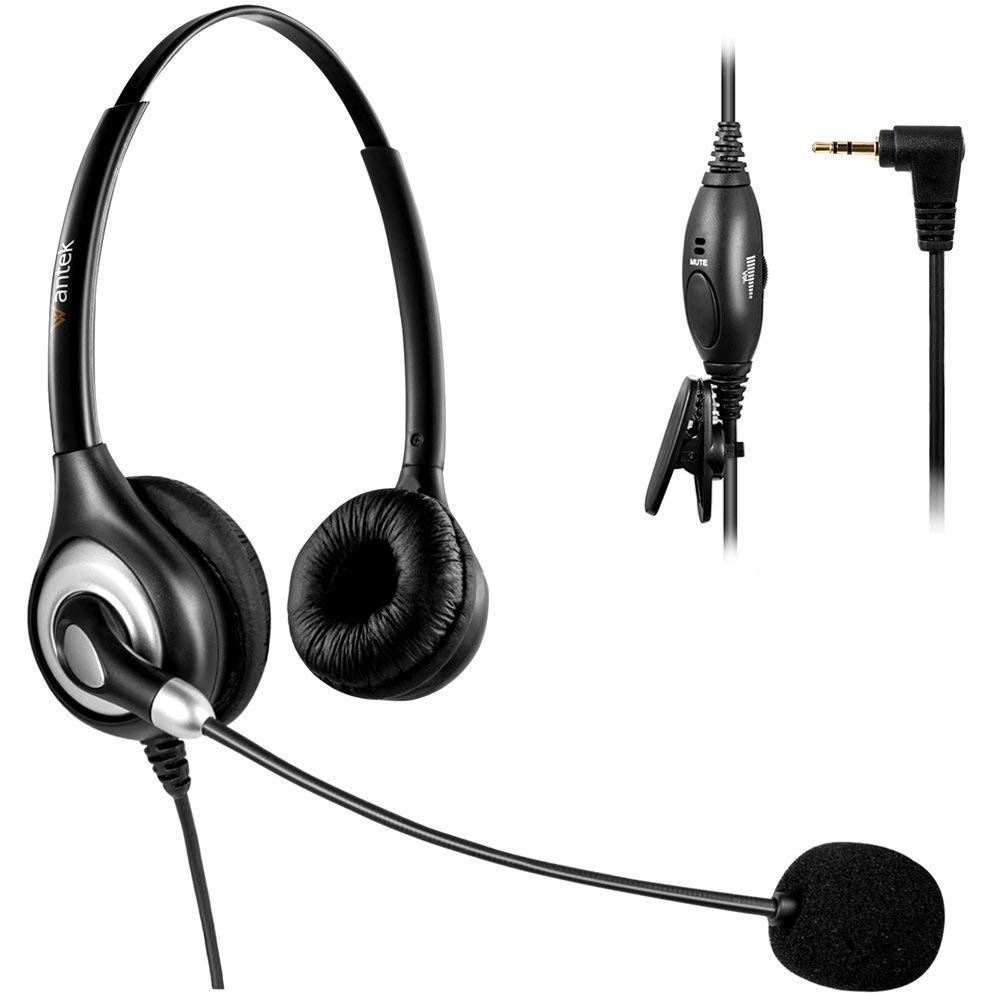 Arama Wantek Wired Headset with Noise Canceling Mic Volume Mute for Cisco Linksys SPA Polycom Grandstream Panasonic Zultys Gigaset Office IP and Cordless Dect Phones with 2.5mm Jack (A602CP)
