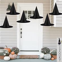 6 PCS Halloween Decorations Black Witches Hats Costume Accessory, Hanging Wizard Hats Bulk for Women with 115 FT Rope, Floating Front Porch Home Yard Indoor Outdoor Hats Decor Party Supplies