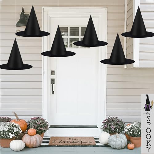 6 PCS Halloween Decorations Black Witches Hats Costume Accessory, Hanging