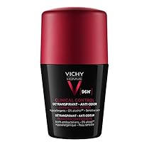 Vichy Homme Clinical Control, Deodorante Roll-On per Uomo, Per Pelli Sensibili, Antitraspirante, Antibatterico, Anti-odore, Durata Fino a 96h, Ipoallergenico, Senza Alcool, 50 ml