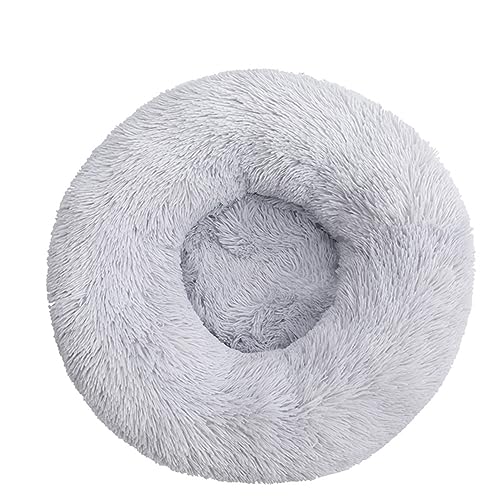 MEETOZ Plush Donut Cat Bed,20in Round Soft Fluffy Plush Pet Round Bed,with Non-Slip Bottom Warming Pet Bed Washable Cushion for Small Medium Dogs and Cats (Light Grey)