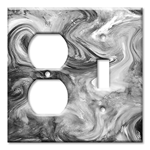 Art Plates - 2-Gang Combination Switch Plate - Outlet - Toggle - Grey Swirl Marble - Granite Print - (Made in USA)