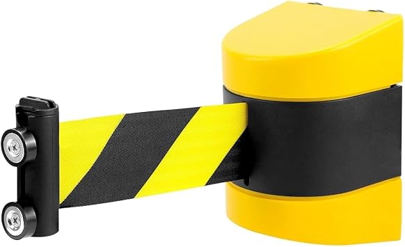 Magnetic Retractable Queue Barrier Tape, Safety Cordon Barrier, Yellow/Black Stripe Caution Danger for Outdoor Sport Stanchion Queue2m