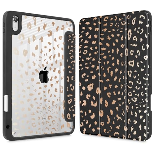 May Chen Case for iPad Air 13 Inch M4 2026, M3 2025, M2 2024, [Built-in Pencil Holder] Shockproof Cover with Clear Transparent Back Shell, Auto Sleep/Wake Cover, Leopard Print