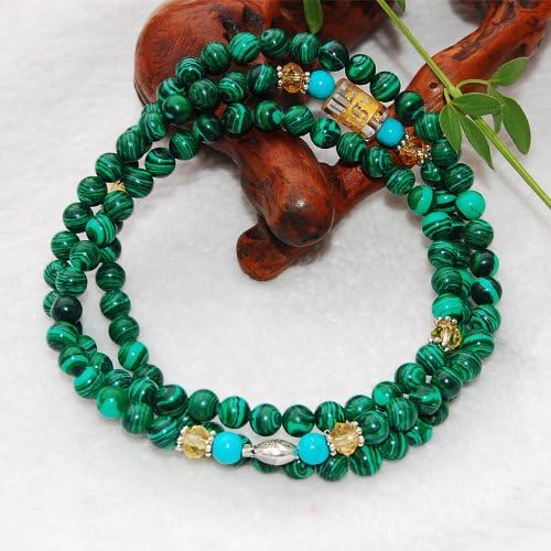 Maya Element Malachite 8mm 108 Beads Bracelet Peacock Stone Buddhist Prayer with Sewing Bag Mye-051
