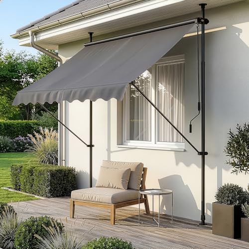 pro.tec Toldo Retráctil Stem Toldos Exterior Terraza Balcón Ajustable en Altura Manual Resistente Protector de Sol Sin Taladrar Acero/Poliéster 150 x 120 x 220-309 cm - Gris Medio